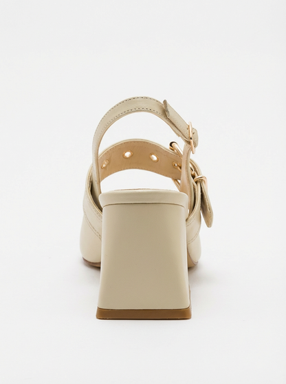 Nepido - Zapato de tacón de bloque con punta puntiaguda en blanco roto (Mujer)