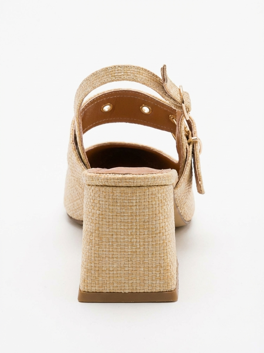 Nepido - Zapato de tacón de bloque con punta puntiaguda tejido beige (mujer)