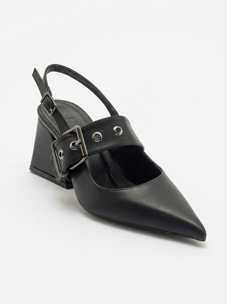 Nepido - Zapatos de tacón de bloque con punta en pico negros (Mujer)