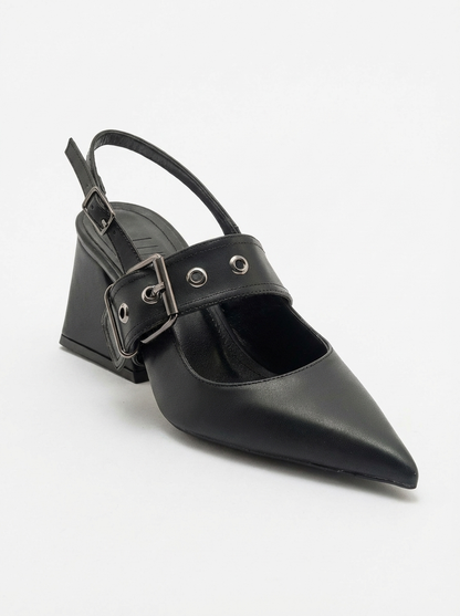 Nepido - Zapatos de tacón de bloque con punta en pico negros (Mujer)