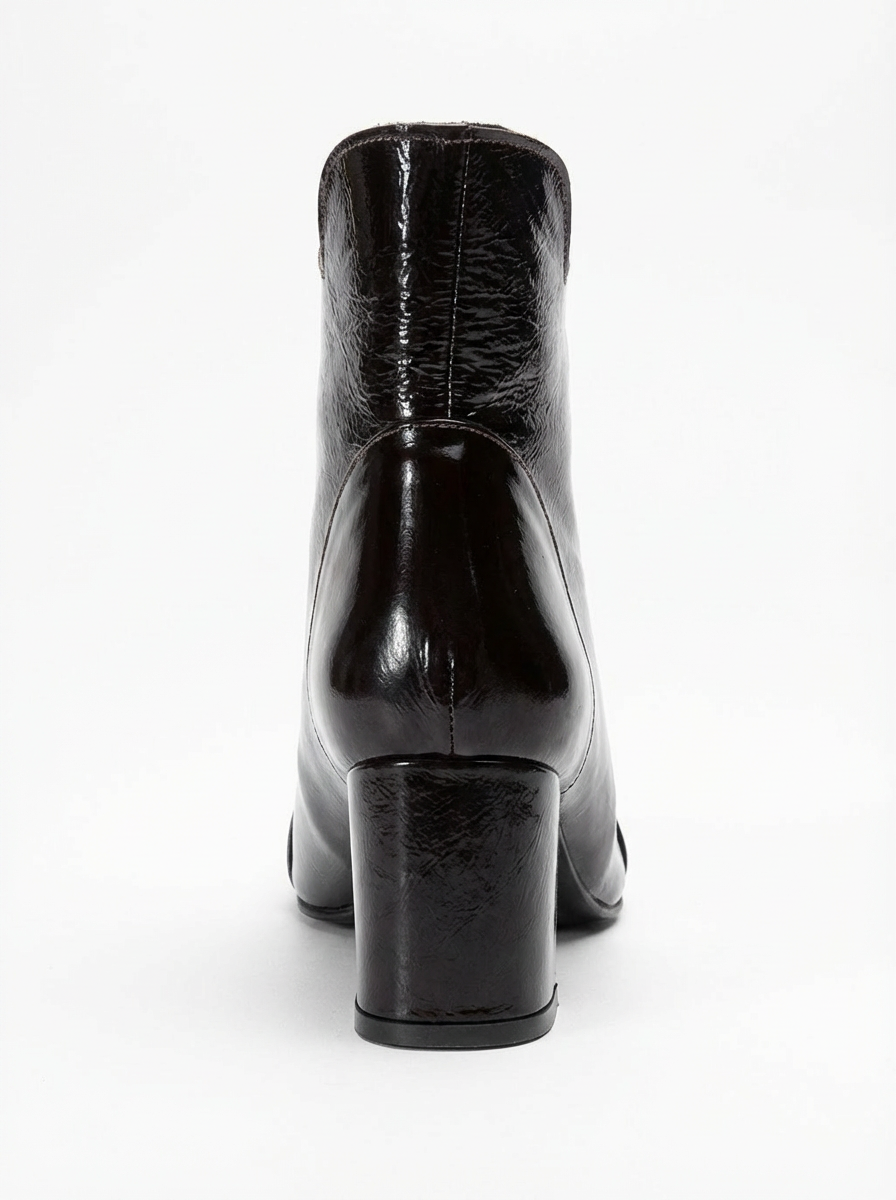 Gael - Bota de tacón de bloque de cuero acharolado marrón oscuro (mujer)