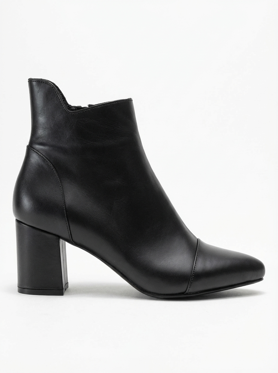 Gael - Bota de tacón de bloque de cuero negro (Mujer)