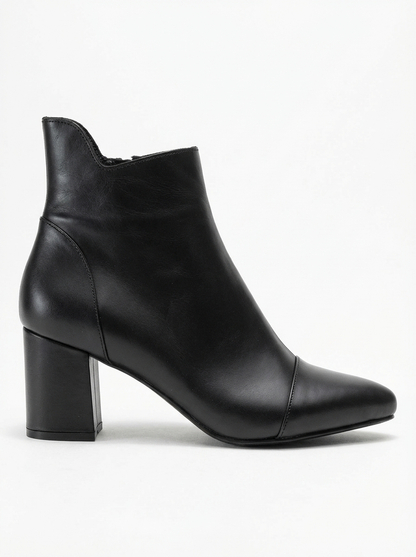 Gael - Bota de tacón de bloque de cuero negro (Mujer)