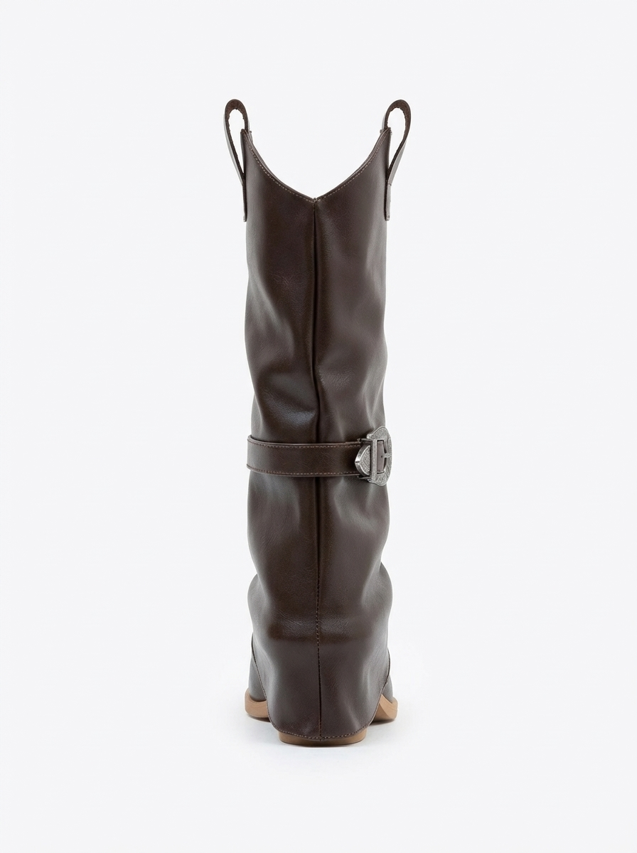 Okus - Bota con tacón de bloque y hebilla marrón (Mujer)