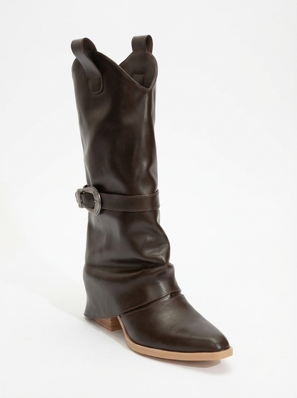 Okus - Bota con tacón de bloque y hebilla marrón (Mujer)