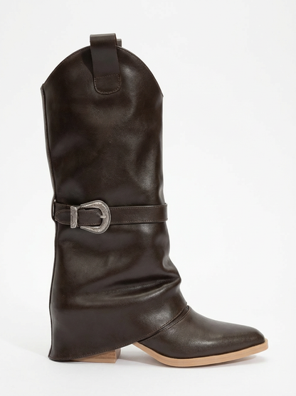 Okus - Bota con tacón de bloque y hebilla marrón (Mujer)