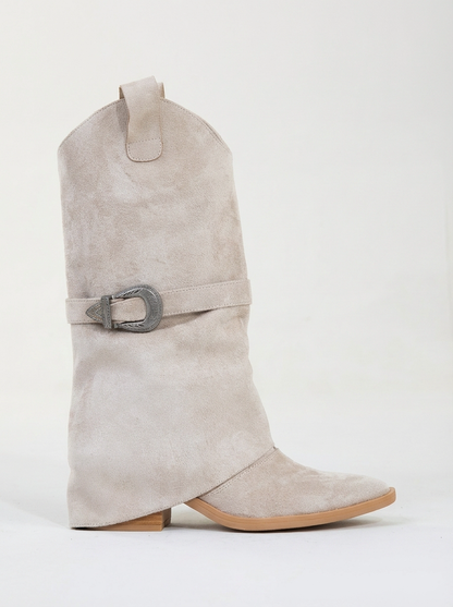 Okus - Bota con tacón bloque y hebilla beige (Mujer)