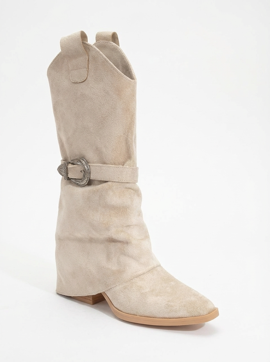 Okus - Bota con tacón bloque y hebilla beige (Mujer)