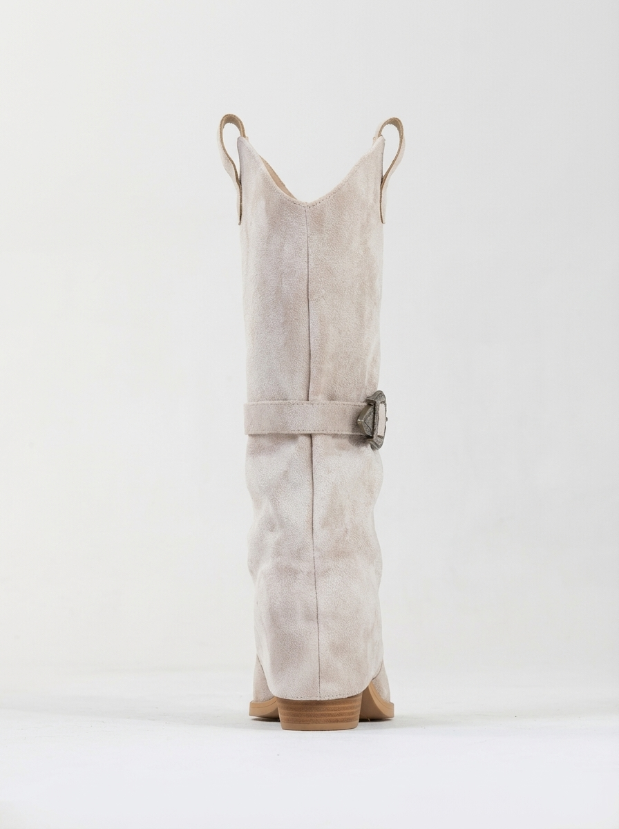 Okus - Bota con tacón bloque y hebilla beige (Mujer)