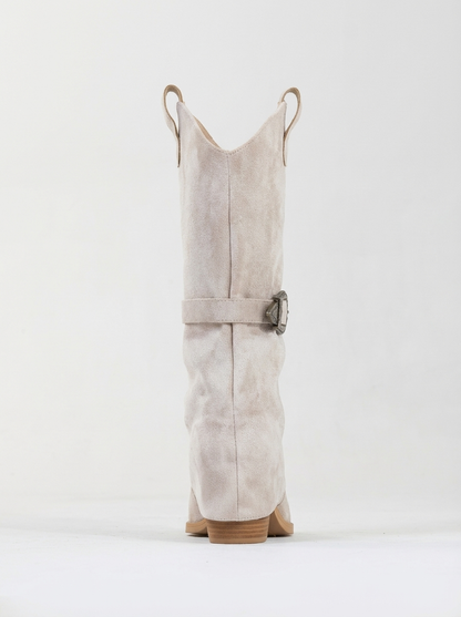 Okus - Bota con tacón bloque y hebilla beige (Mujer)