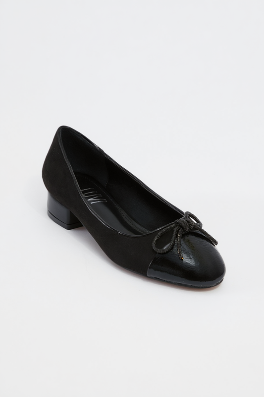 Julien Black Bow Detail Block Heel Flat (Women)