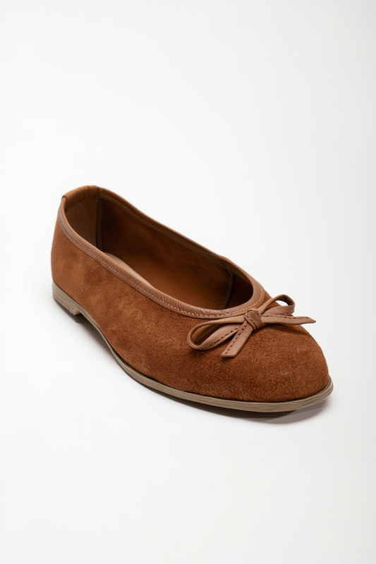 Freya - Cognac Suede Ballerina Flats