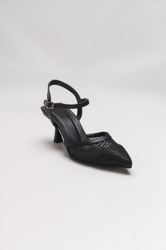 Chic - Zapatilla de tacón de malla negra con punta (Mujer)