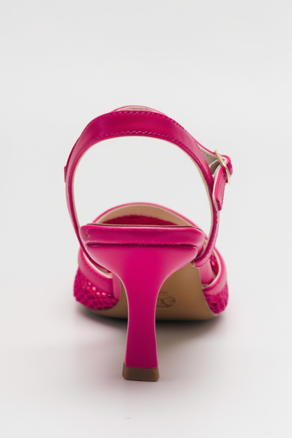 Chic - Zapatilla de tacón de malla fucsia con punta (Mujer)