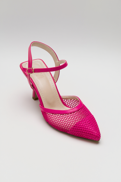 Chic - Zapatilla de tacón de malla fucsia con punta (Mujer)