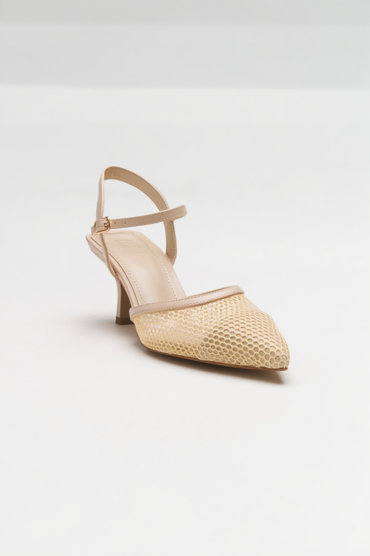 Chic - Zapatilla de tacón de malla beige con punta (mujer)
