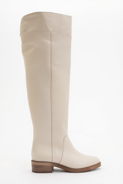 Petya - Beige Leather Over the Knee Boot (Women)