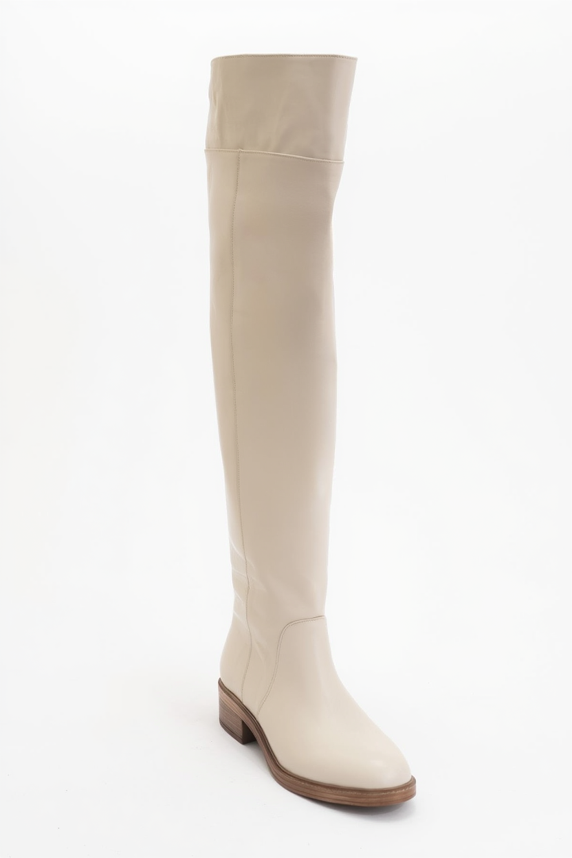Petya - Beige Leather Over the Knee Boot (Women)
