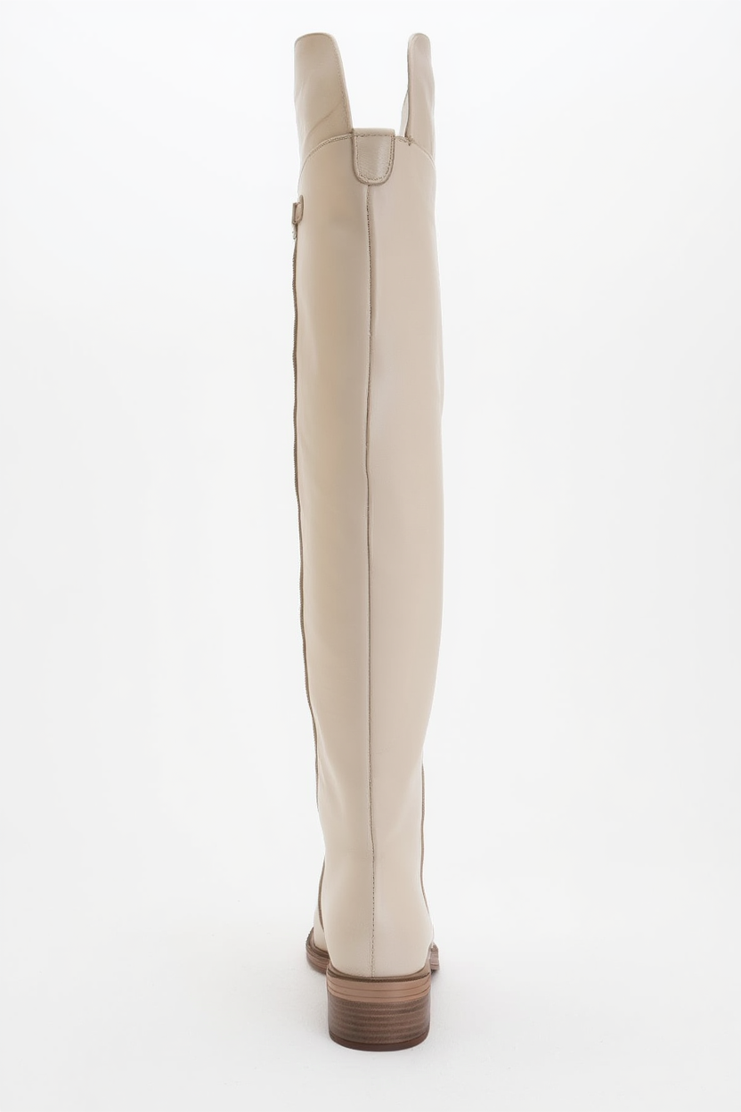 Petya - Beige Leather Over the Knee Boot (Women)