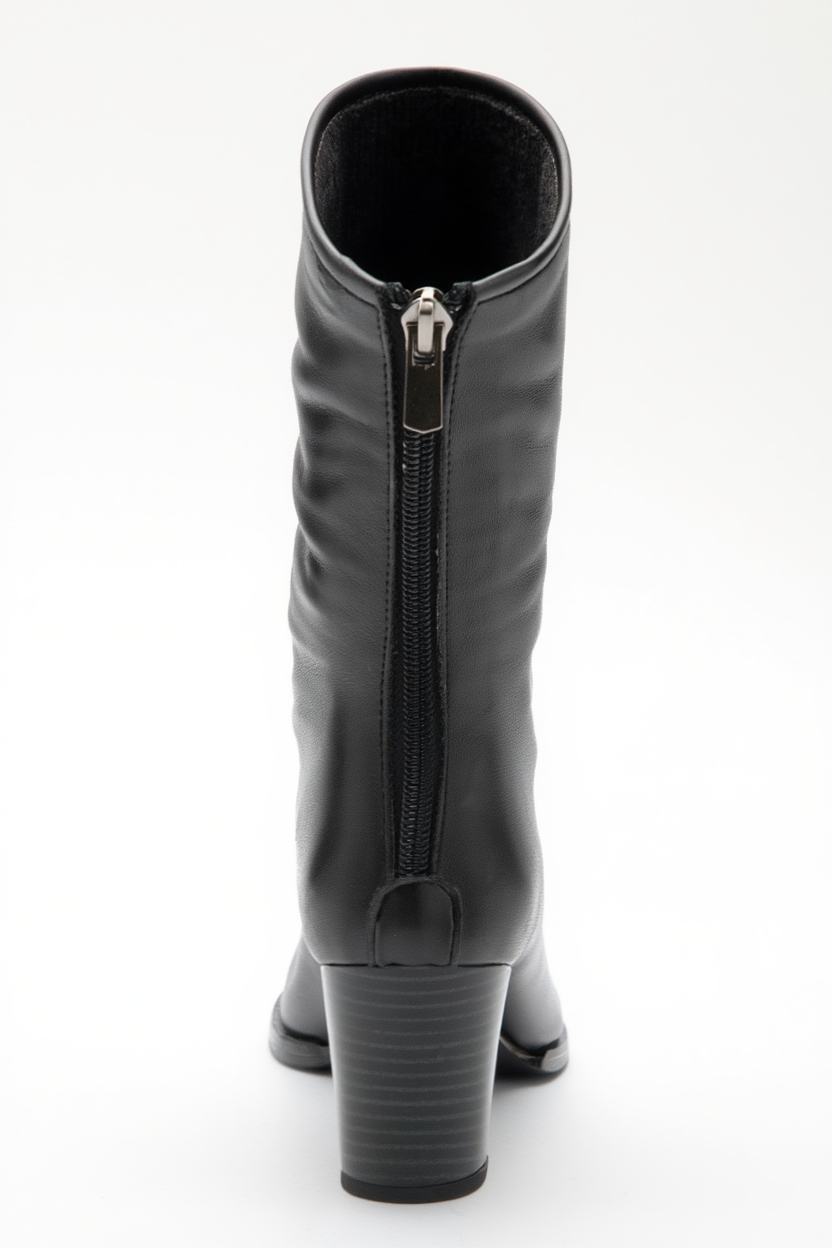 Laval - Bota de tacón de bloque con cremallera trasera negra (Mujer)
