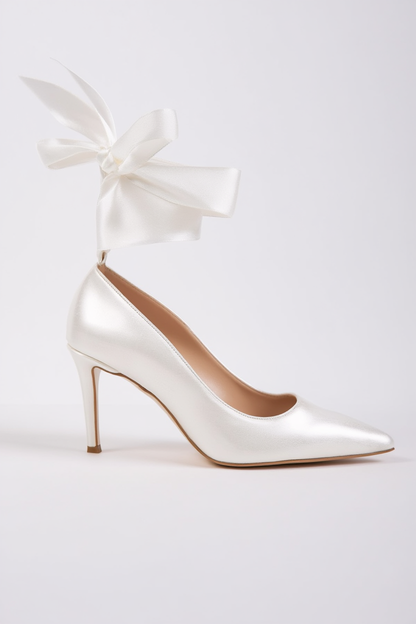 Madelina Ivory Ankle Bow Pointed Toe Pump (Women)