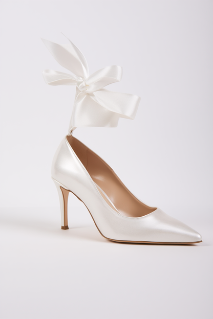 Madelina Ivory Ankle Bow Pointed Toe Pump (Women)