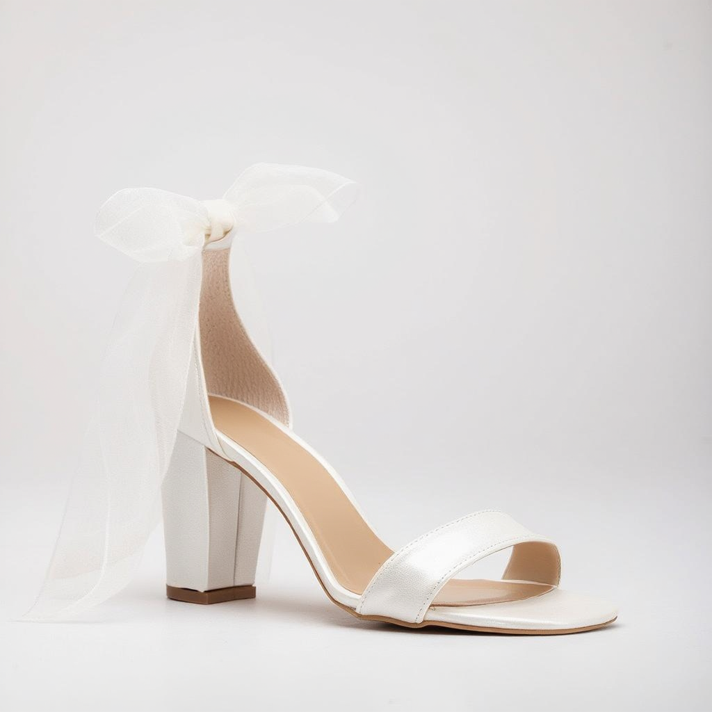 Ariadne - Zapatos de tacón color marfil para novia con cinta