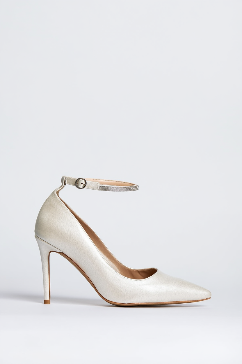 Adelina - Zapatos de Tacón con Punta de Aguja y Tira al Tobillo de Color Marfil (Mujer)