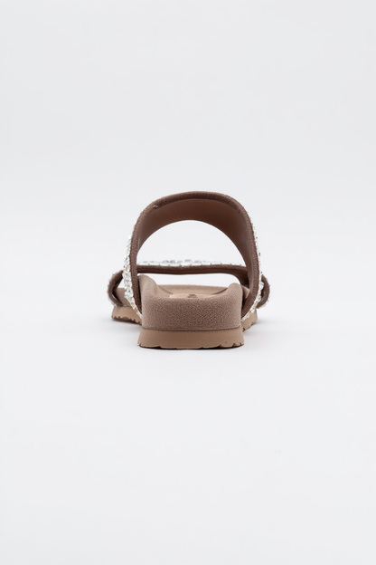 Jamie - Sandalia plana beige de piel con doble tira y pedrería (Mujer)