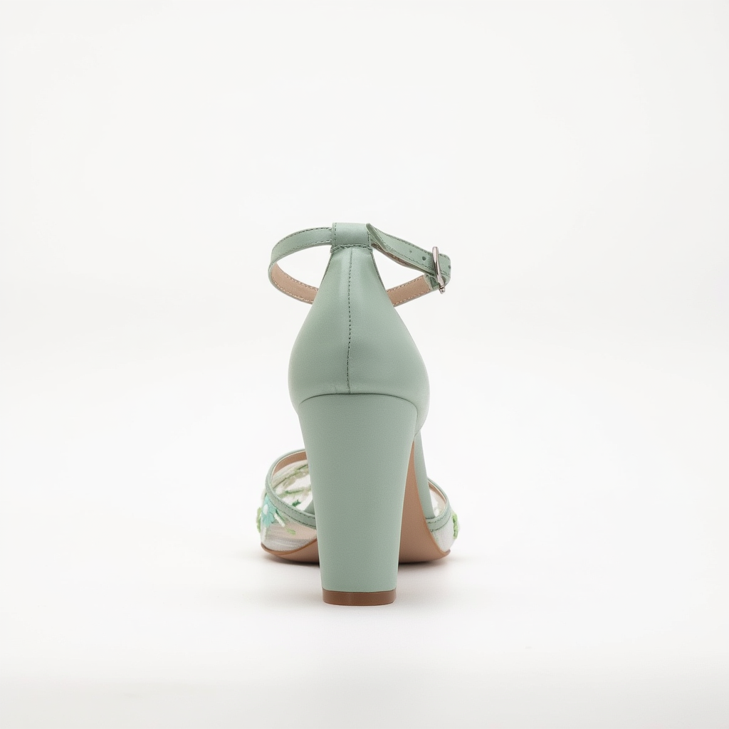 Lorraine - Zapatos de boda de encaje floral verde salvia