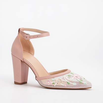 Lorraine - Zapatos de Novia de Encaje Floral Rosado
