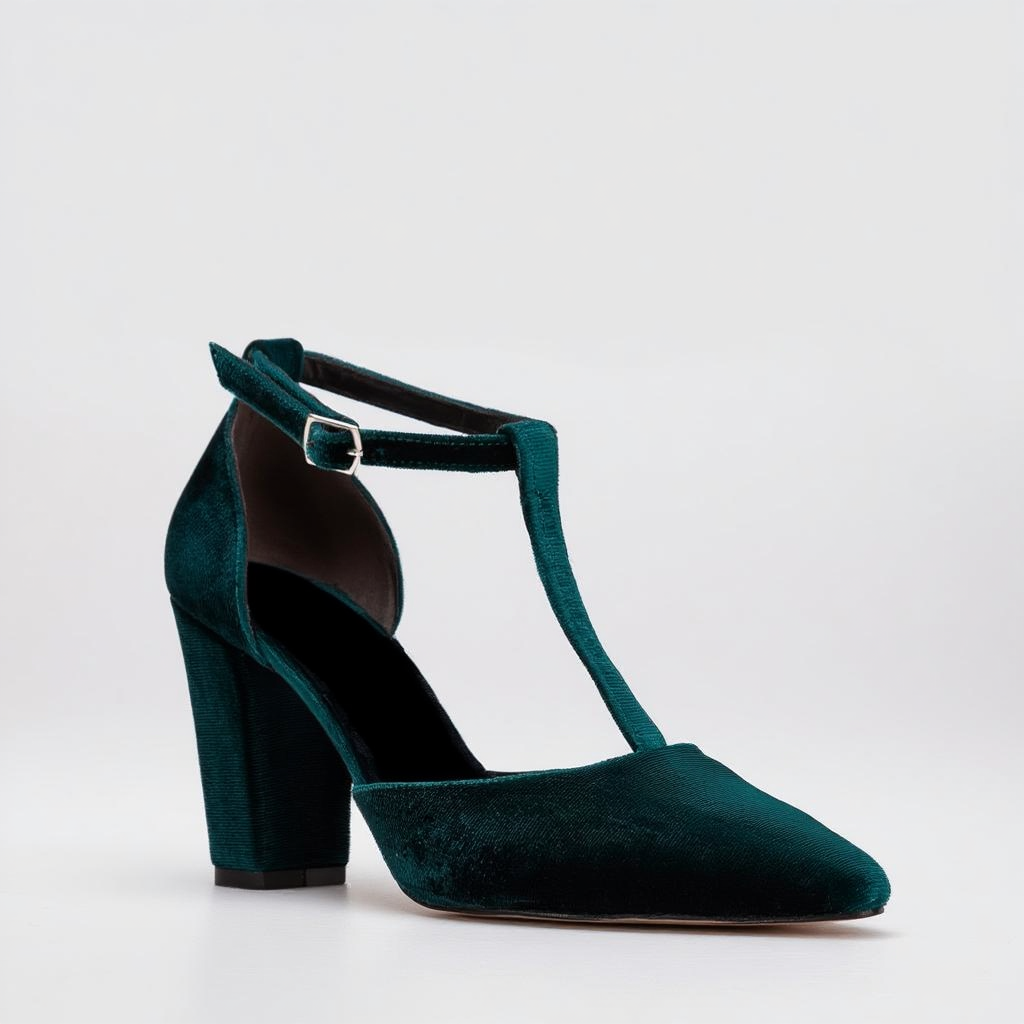 Angelique - Zapatos de Tacón de Terciopelo Verde Esmeralda