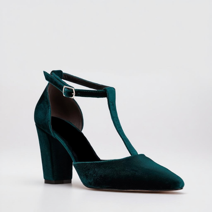 Angelique - Zapatos de Tacón de Terciopelo Verde Esmeralda