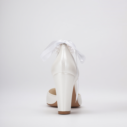 Agnes - Zapatos de tacón de novia en color blanco roto nacarado