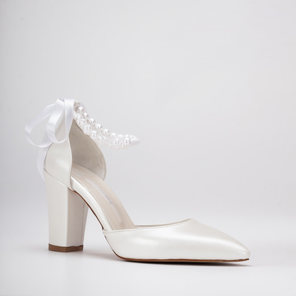 Agnes - Zapatos de tacón de novia en color blanco roto nacarado