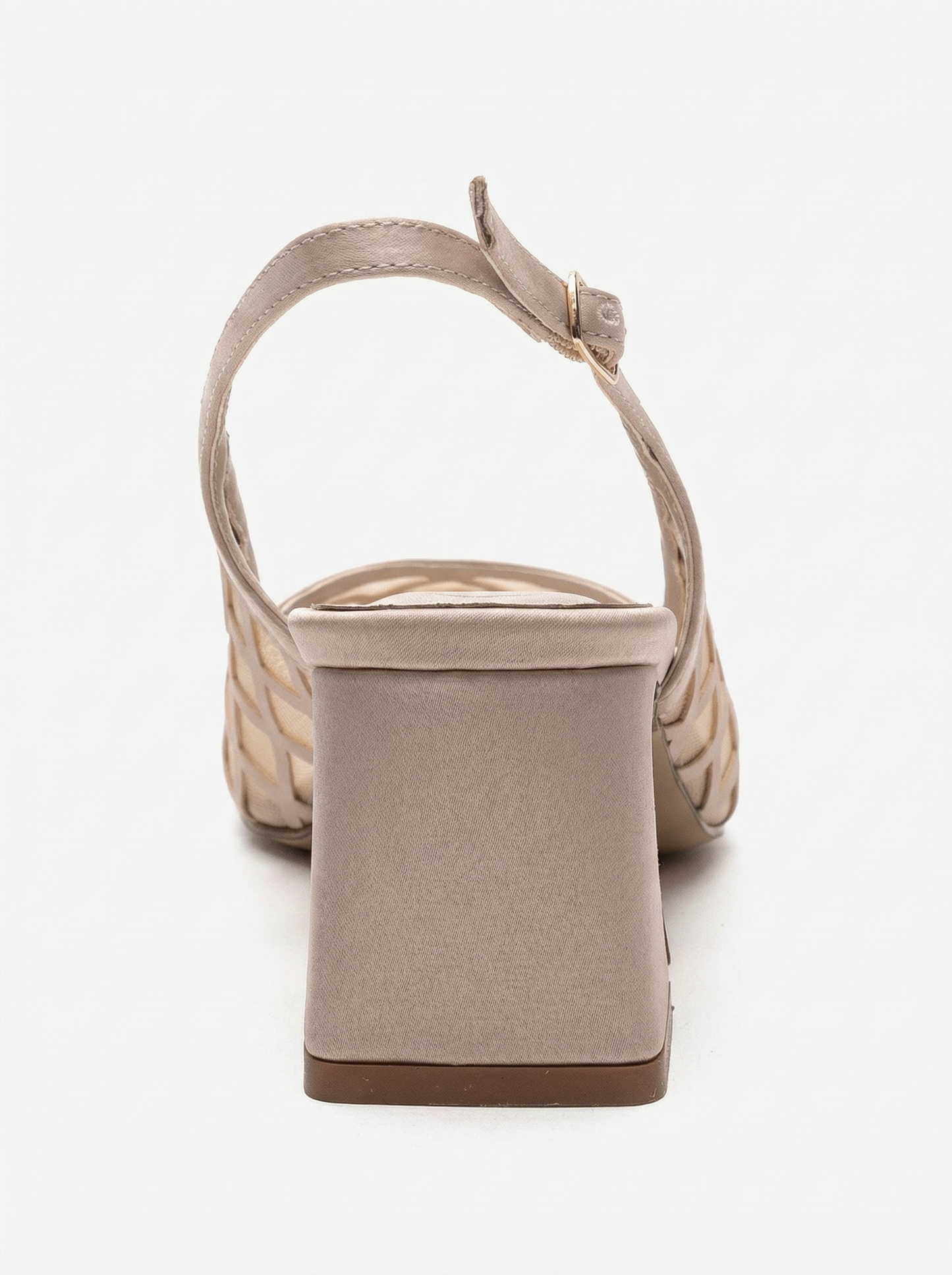 ALVERON - Beige Satin Mesh Detail Block Heel Pump (Women)