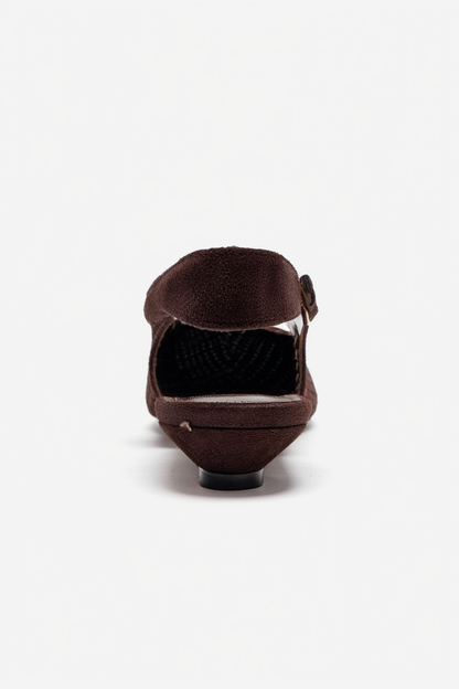 AVIVA - Zapatos de tacón bajo con punta y tacón de bloque bajo de cuero genuino marrón (Mujer)
