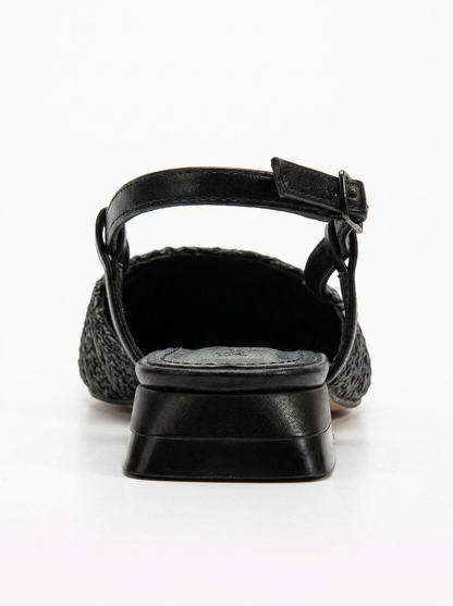 Riley - Merceditas slingback de rafia negra