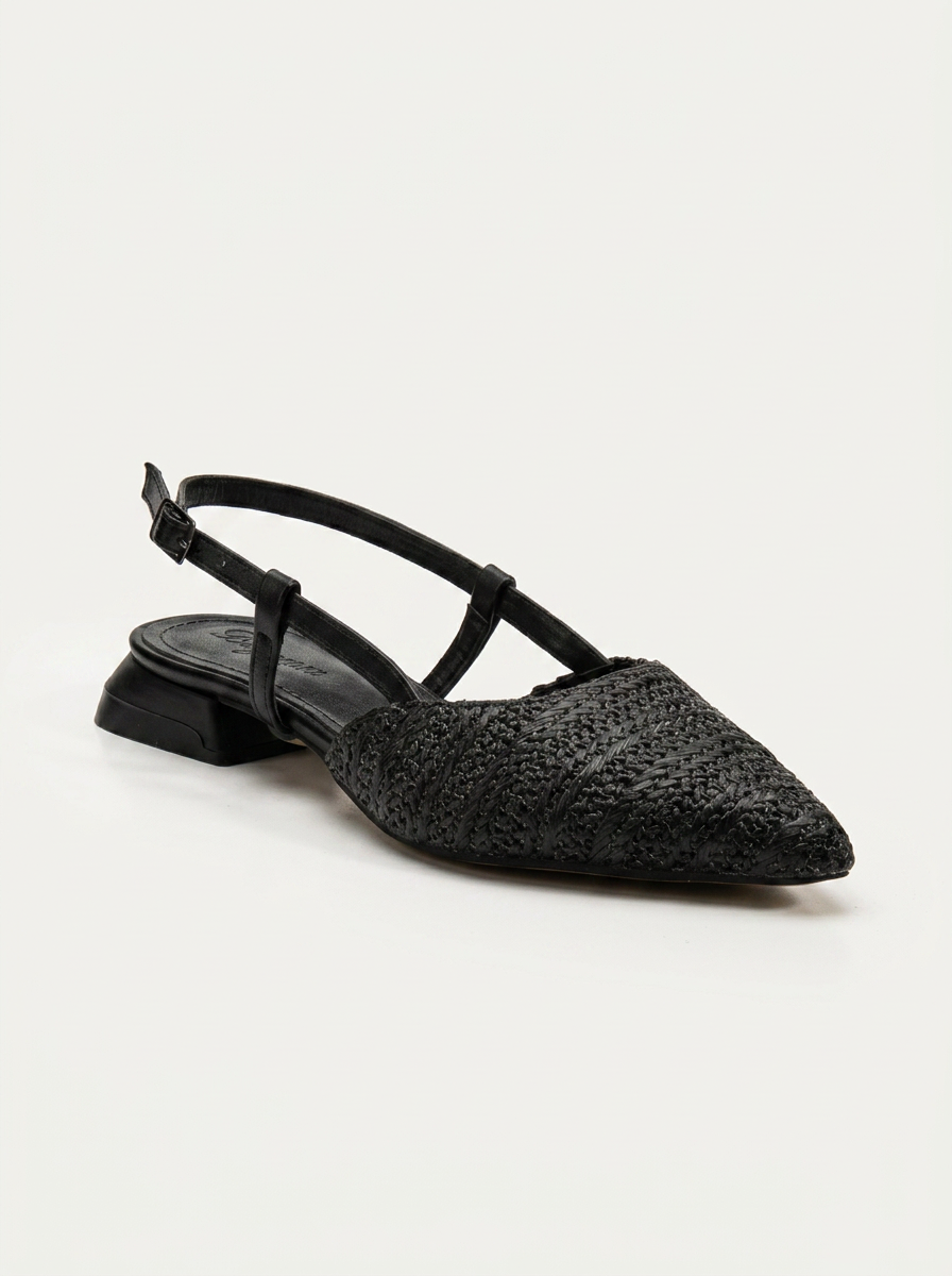 Riley - Merceditas slingback de rafia negra