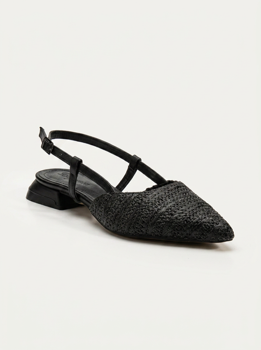Riley - Merceditas slingback de rafia negra