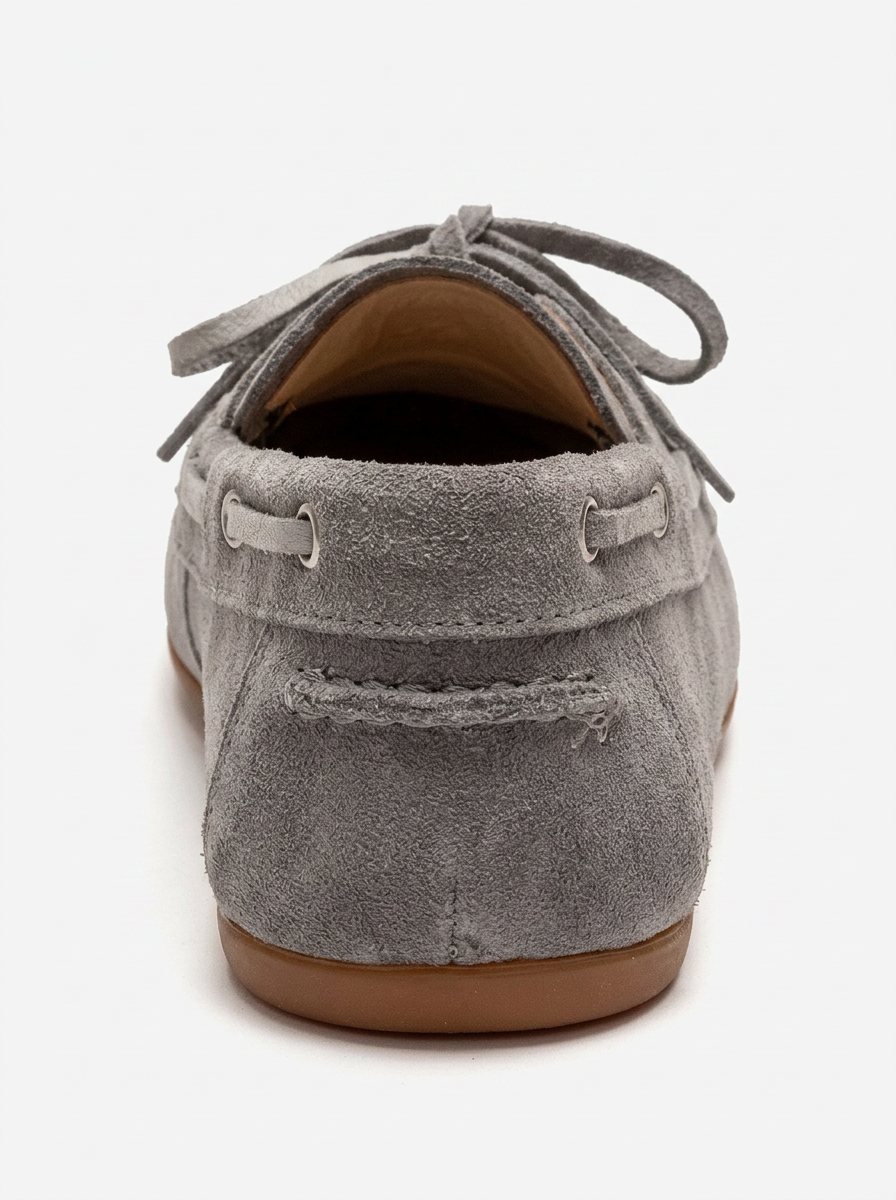 Cuesta - Mocasín de cuero genuino de gamuza gris con cordones (Mujer)