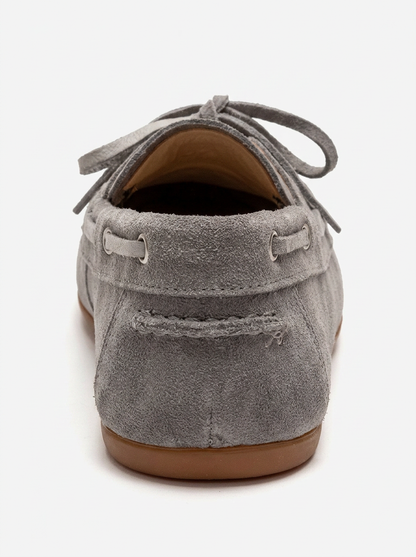 Cuesta - Mocasín de cuero genuino de gamuza gris con cordones (Mujer)