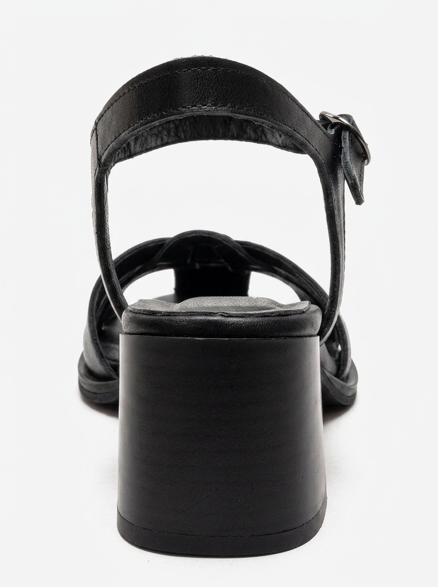EVORA - Black Genuine Leather Block Heel Sandal (Women)