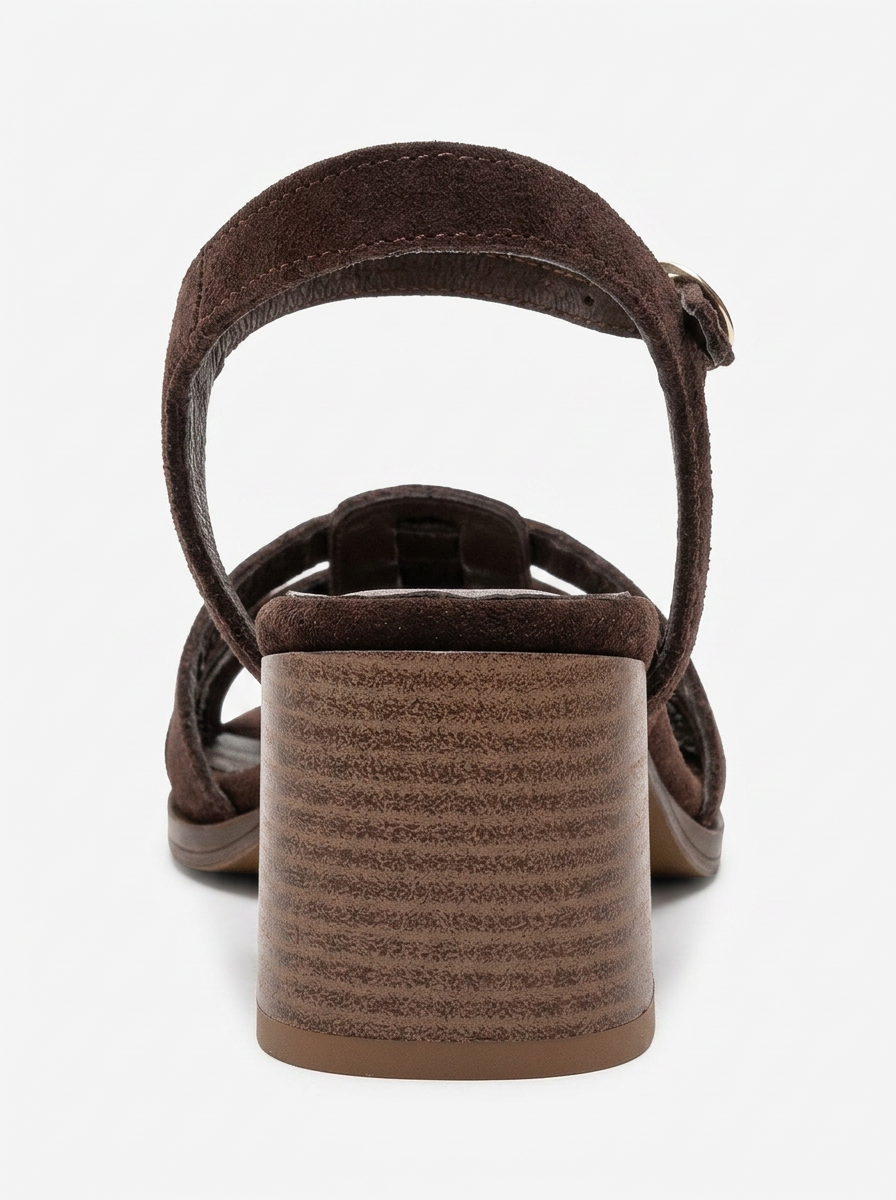 EVORA - Brown Genuine Suede Leather Block Heel Sandal (Women)