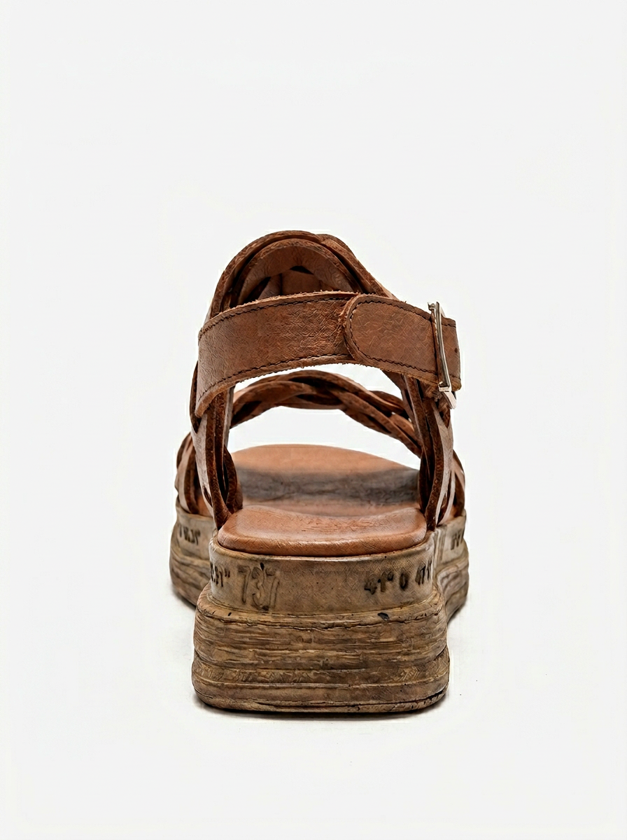 ELVORO - Sandalia de Piel Genuina Camel (Mujer)