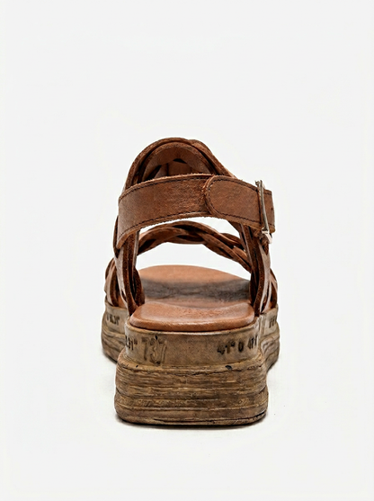 ELVORO - Sandalia de Piel Genuina Camel (Mujer)
