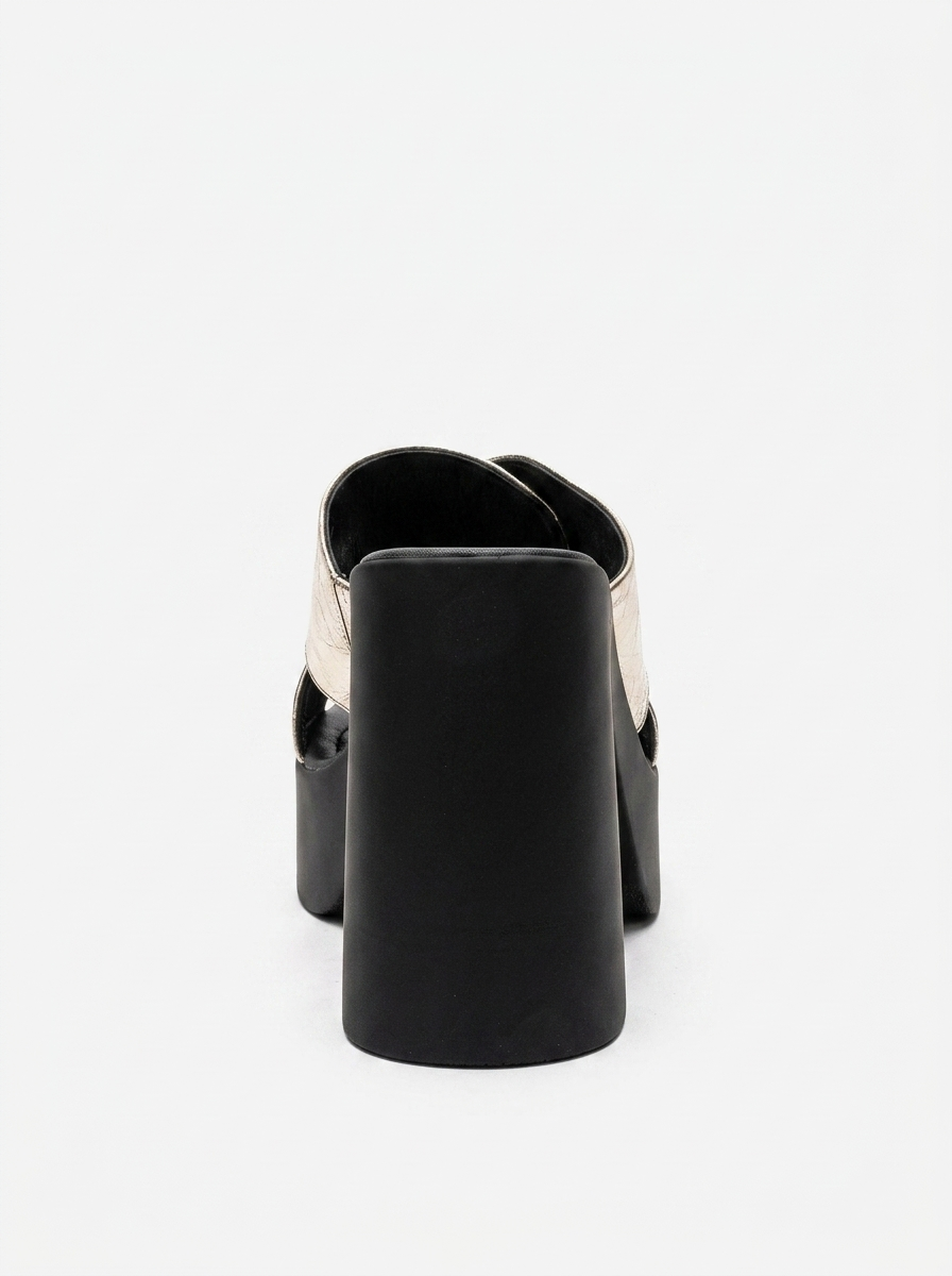 Essenza - Gold Genuine Leather Platform Block Heel Mule (Women)