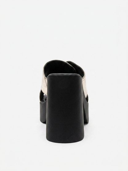 Essenza - Gold Genuine Leather Platform Block Heel Mule (Women)