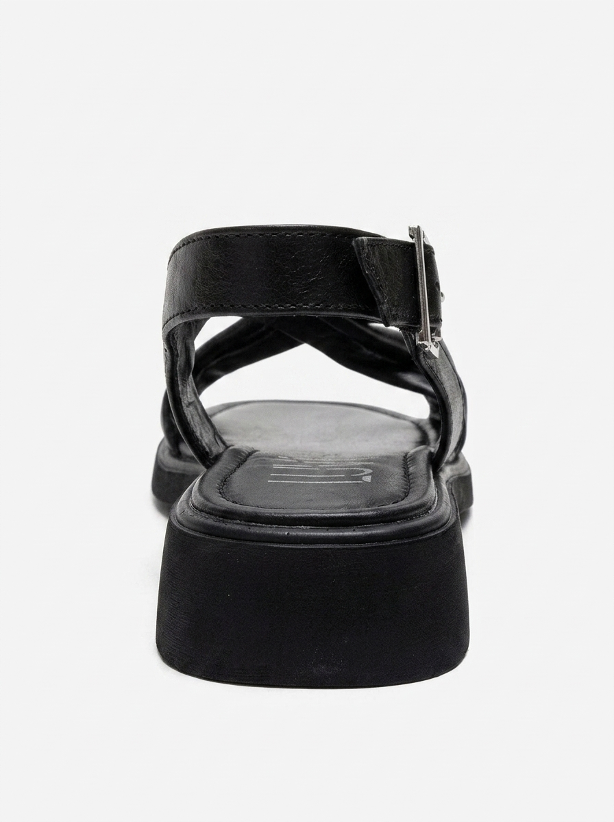 FRAND - Sandalia de tiras cruzadas de cuero genuino negro (Mujer)