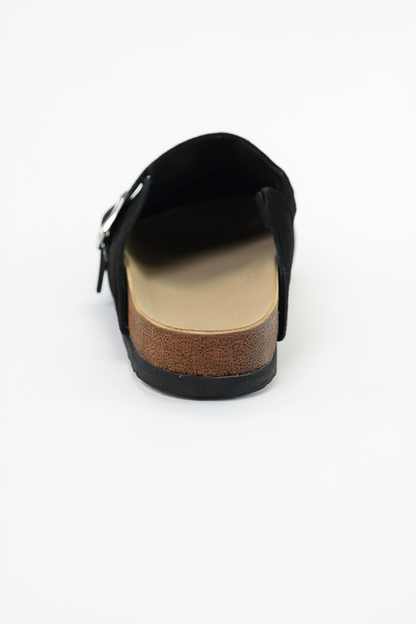 Gons - Zuecos de cuero de ante negro (Mujer)